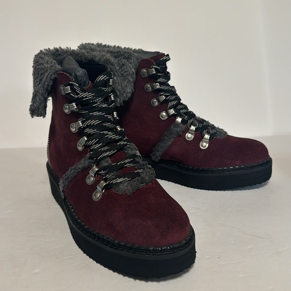 Very Volatile size 7 Tonkin burgundy suede leather Sherpa fur lined boots NIB - Picture 4 of 7